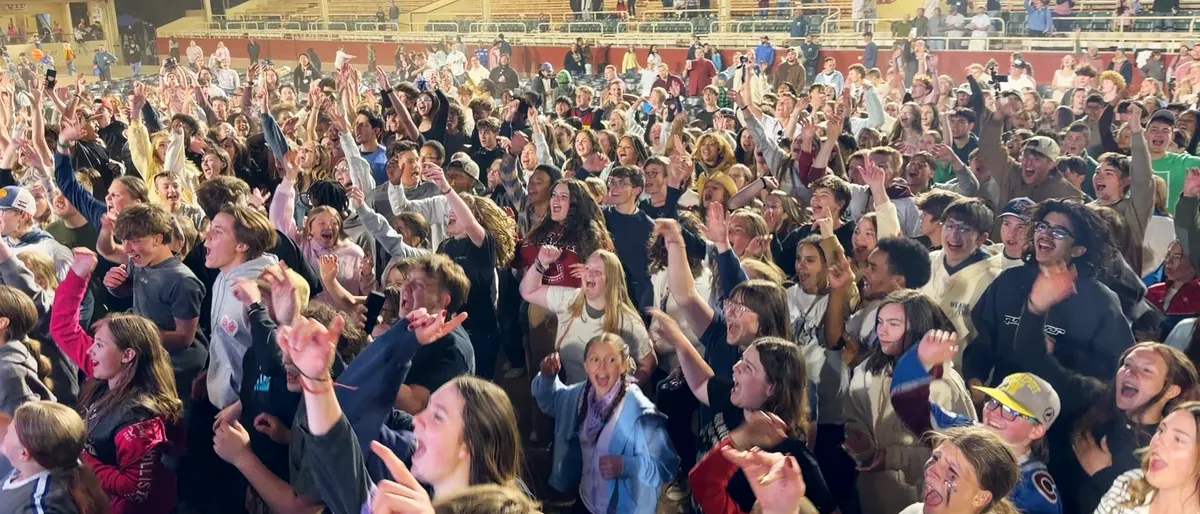 A crowd of students cheering at One Big Wednesday 2026